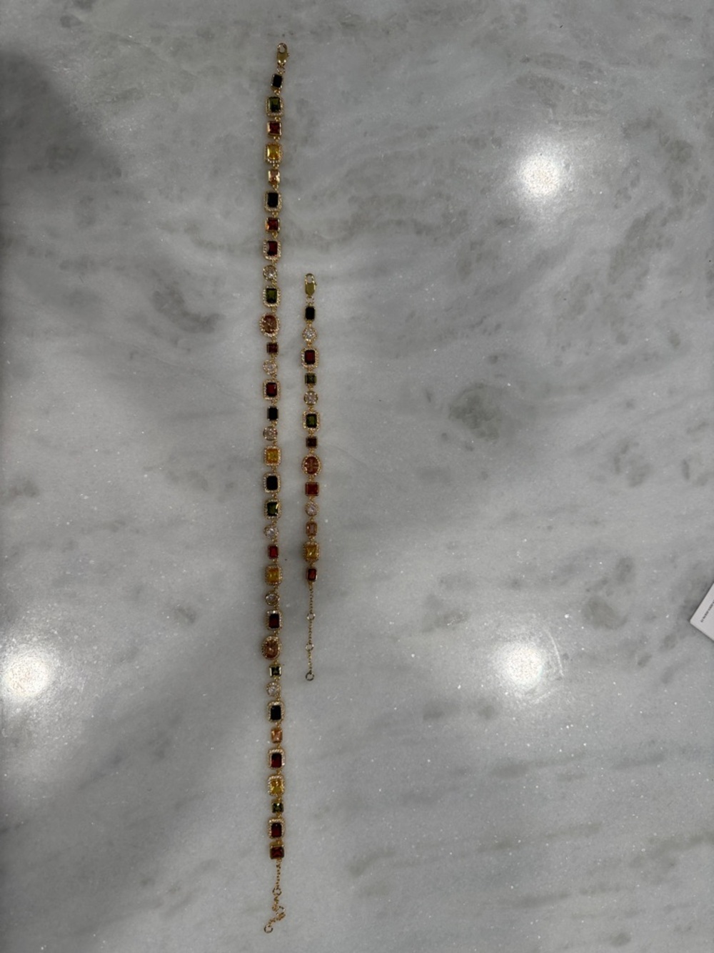 Gold Multi-Color Gemstone Link Necklace and Bracelet Set